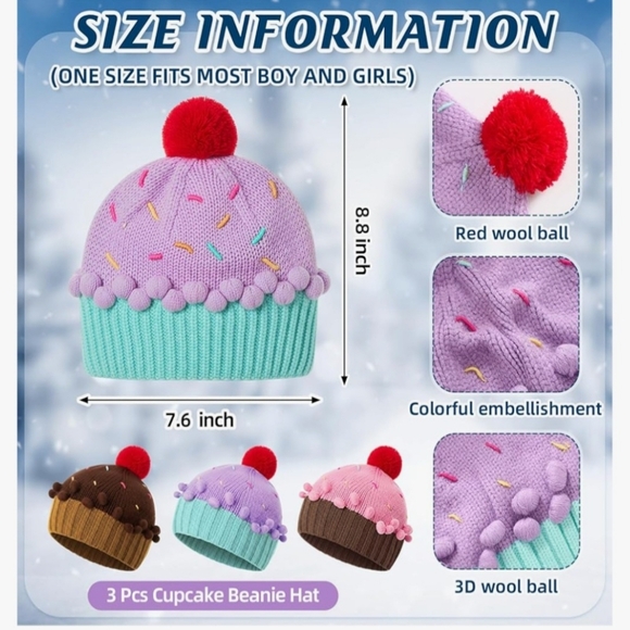 3 Cupcake Beanie Hats - Picture 2 of 7